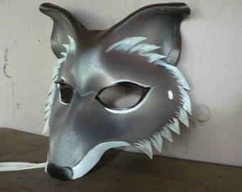 Coyote mask, grey or brown color choice,  Mardigras Gras animal mask,  leather animal totem spirit coyote mask