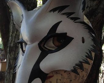 Silver Fox, small white fox mask, white wolf leather mask by faerywhere