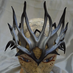 Silver and Black Lotus headpiece,  spikes, spikey headpiece, all leather headpiece