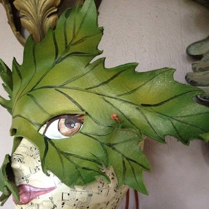 LEAF MASK, leather leaf, Spring Green leaf mask, leather mask by Faerywhere image 1