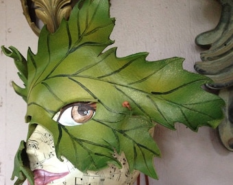 MÁSCARA DE HOJA, hoja de cuero, máscara de hoja verde primaveral, máscara de cuero de Faerywhere
