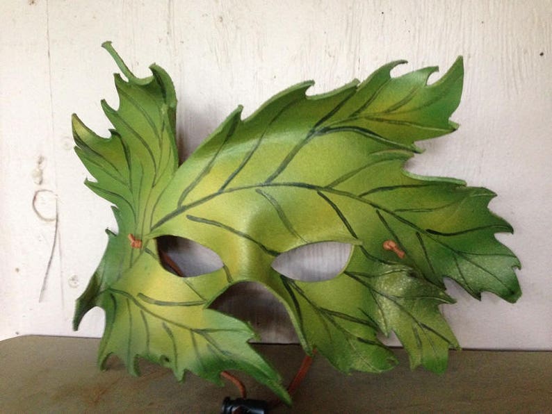 LEAF MASK, leather leaf, Spring Green leaf mask, leather mask by Faerywhere image 5