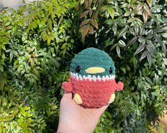hand-crocheted mallard duck plushie