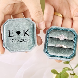 Wedding Ring Box,Double Slots Personalized Velvet Ring Box,Engagement Ring Box,Proposal Ring Box,Engagement Gift,Anniversary Gifts For Her