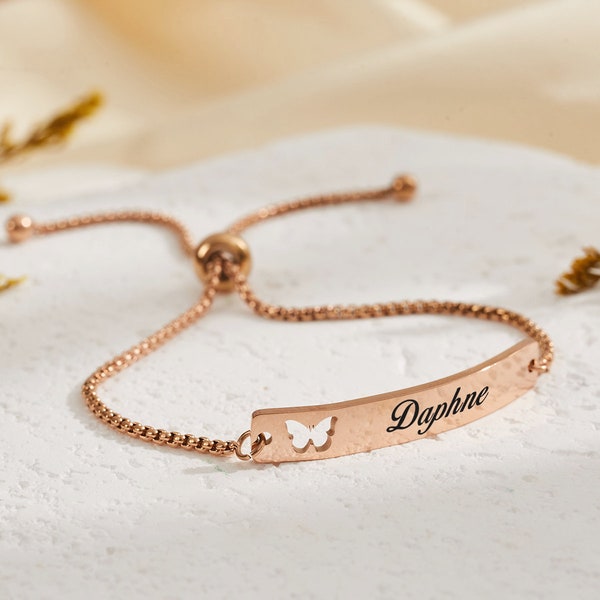 18k Gold Bracelet Personalized Name Bracelet,Custom Bracelet For Women,Engraved Bar Bracelet W/ Message,Bridesmaid Gift For Her,Wedding Gift