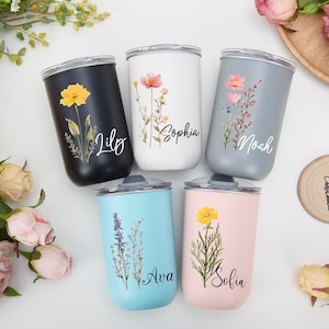 Personalisierte Edelstahlbecher Benutzerdefinierte Thermotassen Einzigartige anpassbare Geschenke für jeden Anlass Brautjungfern Geschenke Blumenglas