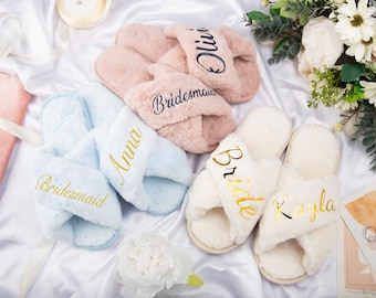 Custom Fluffy Slippers,Custom Bride Slippers,Bridesmaid Slippers,Personalized Bride Slipper,Bachelorette party slippers Bridesmaid Gifts