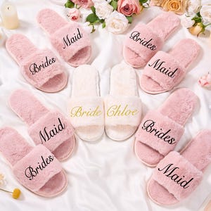 Custom Fluffy Slippers,Custom Bride Slippers,Bridesmaid Slippers,Personalized Bride Slipper,Bachelorette party slippers Bridesmaid Gifts
