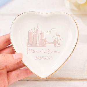 Personalized City Skyline Ring Dish,Custom Name Wedding Trinket Plate,Landscape Jewelry Dish,Anniversary Gift For Couple,Wedding Ring Holder