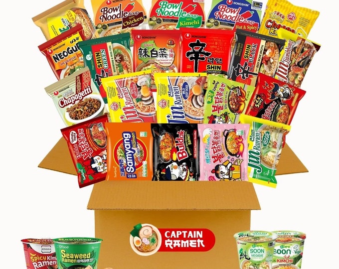 Captain Ramens Korean Mystery Instant Ramen 15 pack  variety, includes fortune cookies and Chopsticks. approximately 2-4 oz noodle bags