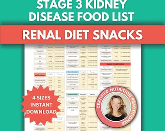 Stage 3 Kidney Disease Food List: Renal Diet Snacks With Servings Sizes, Frequency Recommendations | Printable PDF | Digital Download