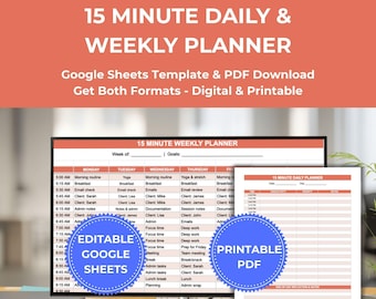 15 Minute Daily Weekly Planner: Google Sheets Template & Printable PDF