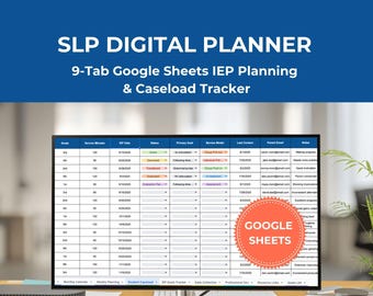 SLP Digital Planner: strumento di pianificazione IEP e monitoraggio dei casi con 9 schede per logopedisti (Fogli Google)