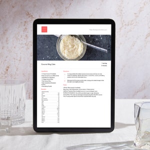 Tablet against light colored background. Tablet displays one of the recipes from the healthy keto dessert recipe collection.