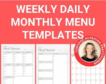Weekly Daily Monthly Menu Template: Printable Weekly Menu & Daily Tracker, Instant Download! Keep your meals organized and stress-free.