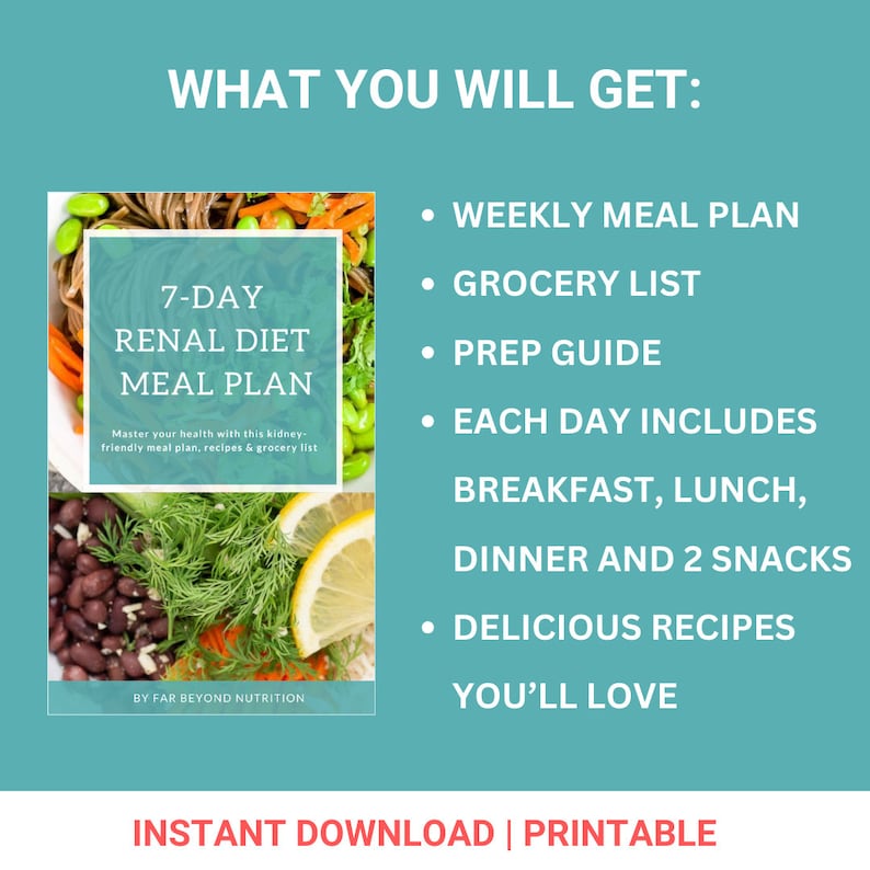 Renal Diet Meal Plan and Grocery List, 7day Kidney Disease Diet Plan With Low Protein Sodium