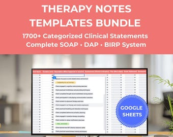 Pakiet szablonów notatek terapeutycznych – ponad 1700 oświadczeń SOAP, DAP i BIRP, notatki postępów w Arkuszach Google dla terapeutów i doradców