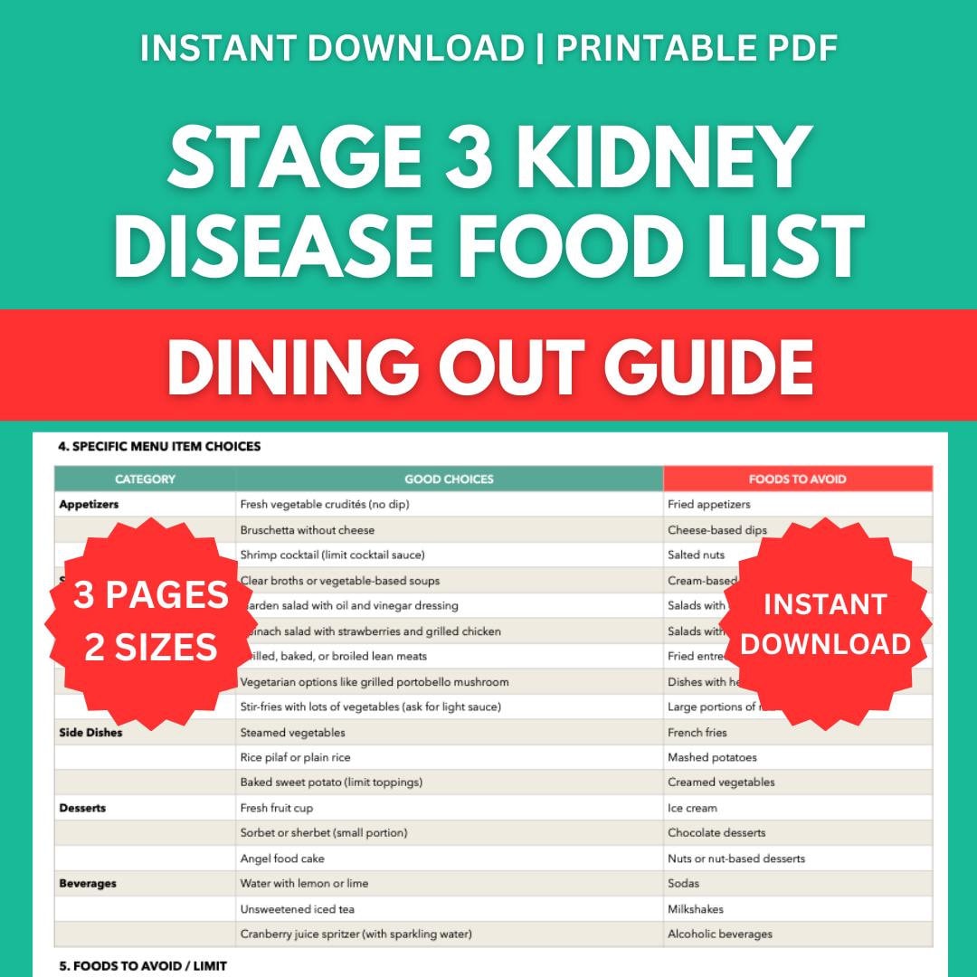 Stage 3 Kidney Disease Food List for Dining Out: Printable Dining Out ...