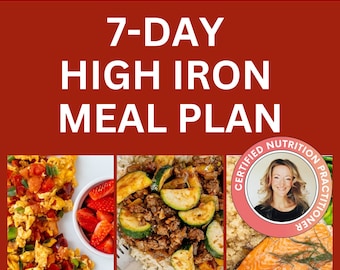 High Iron Foods: 7 Day High Iron Meal Plan With Grocery List, Prep Guide, Easy Iron Food Guide For Iron Deficiency, Printable PDF