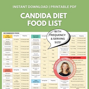 Elenco degli alimenti per la dieta Candida: tabella dietetica e piano alimentare senza lievito, senza zucchero e senza glutine (PDF stampabile)
