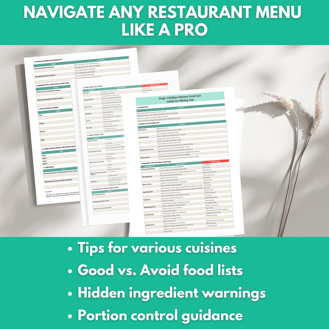 Stage 3 Kidney Disease Food List for Dining Out: Printable Dining Out