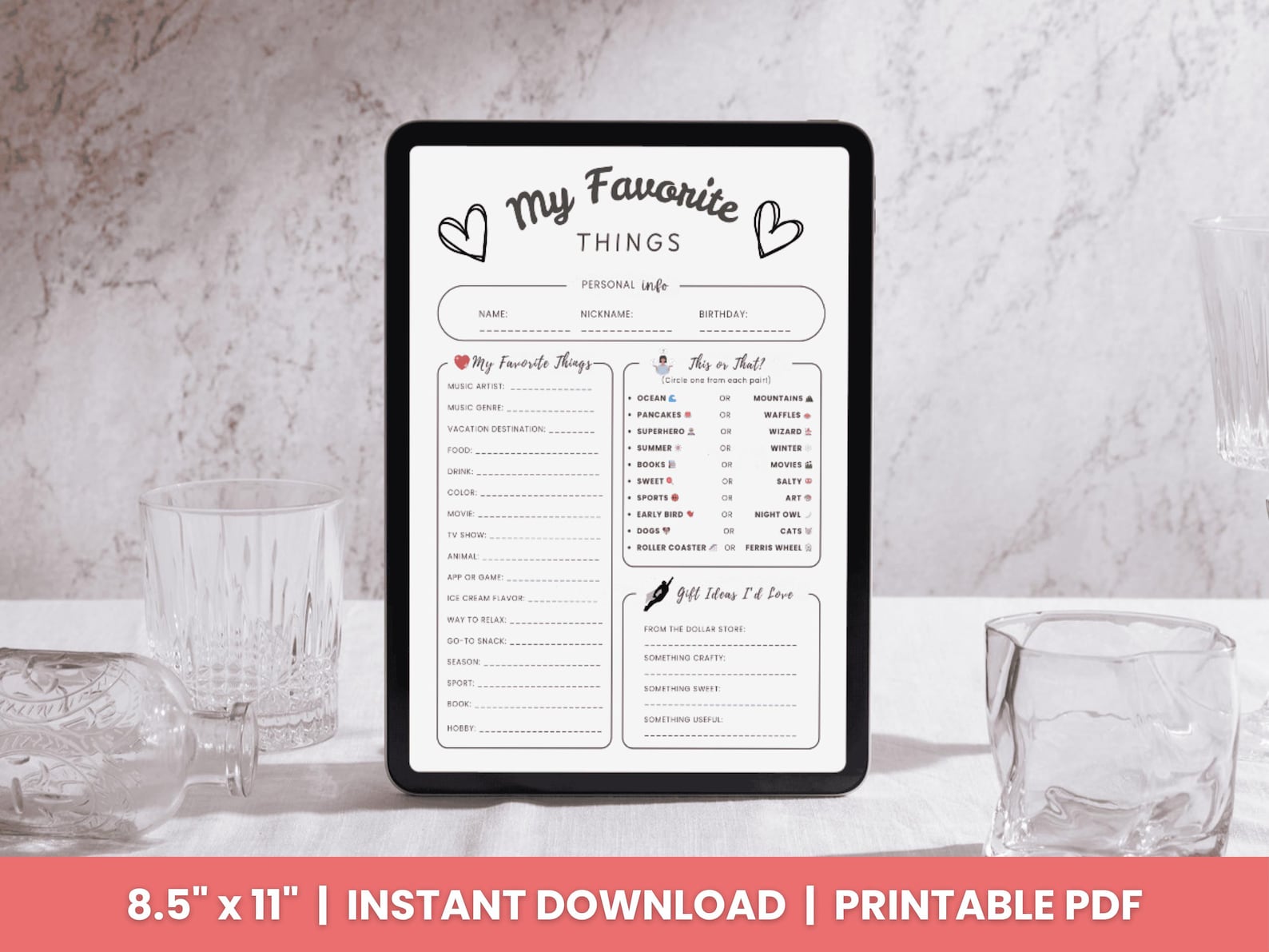 Favorite Things List Printable - My Favorite Things Survey, Get to Know ...