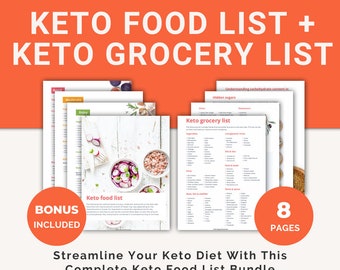 Keto Food List & Keto Grocery List: Low Carb Food Guide, Diabetic Food List, Digital Diabetic, Keto Diet Planner