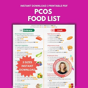 PCOS Food List and Diet Plan: Printable Low Glycemic Foods Guide for Weight Loss And Hormone Balance, Polycystic Ovary, Instant Download