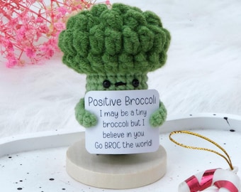 Handmade Crochet Broccoli, Crochet Broccoli, Personalized Crochet Broccoli with Positive Quote, Positive Vegetable, Desk Decor