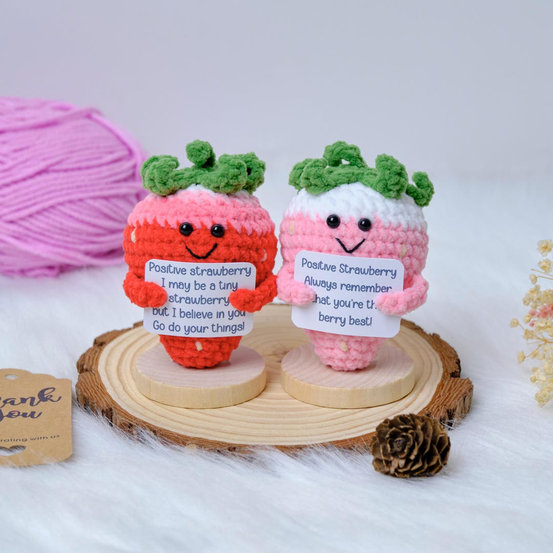 Crochet Positive Strawberry, Positive Energy Gift, Crochet Strawberry ...