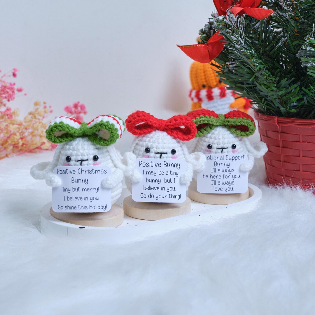 Positive Bunny Christmas, Crochet Bunny Plush, Emotional Support Gift ...