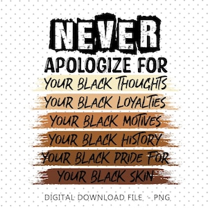 Never Apologize For Your Blackness PNG, Melanin Pride Sublimation File, Black Empowerment Quote PNG, Black History Pride Digital File SVG