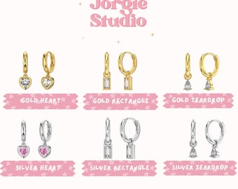 Gemstone Charm Huggie Hoops Earrings  - Women Dainty Minimalistic Earrings - 925Silver
