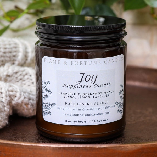 Joy: Happiness Kerze - Hebt die Stimmung mit natürlichen ätherischen Ölen - Handgefertigtes Soja Bliss