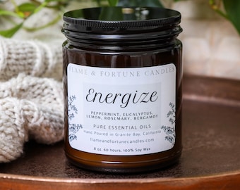 Energize Aromatherapy Candle - Peppermint & Citrus for Focus | Natural Soy, Boost Energy | Free Shipping