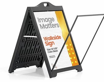 Letrero de acera con marco en A, muestra Street SignPro con cubierta protectora de lente, póster de 24 x 36 pulgadas, tablero sándwich de doble cara negro plegable