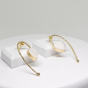 Handcrafted Brass Dangle Earrings: White Stone Minimalist Jewelry