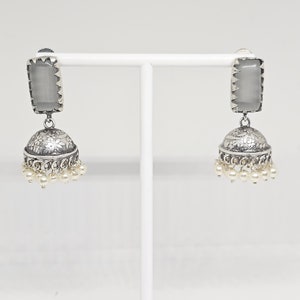 Silver Jhumka Earrings: Handcrafted Indian Pearl Dangles