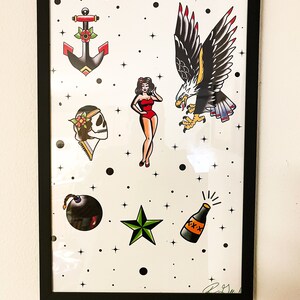Hand Drawn Tattoo Art Flash Framed Print