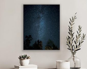 Milky Way Galaxy Night Sky Wall Art, Starry Night Photography Print, Celestial Space Landscape Photo, Astronomy Decor, Unframed Canvas