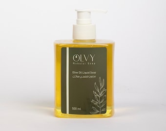 Savon liquide à l'huile d'olive Pure Olvy Nabulsi - Nettoyant pour les mains et le corps - 16.9 oz en flacon pompe, non parfumé.