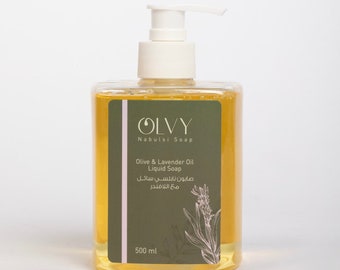 Olvy Nabulsi Olivenöl Flüssigseife mit Lavendelöl - Hand- und Körperwäsche - 16.9oz In Pumpflasche Natürlich und Biologisch