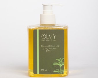 Olvy Nabulsi Olivenöl Flüssigseife mit Minzöl - Hand- und Körperwäsche - 16,9 Unzen in Pumpflasche