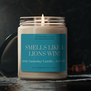 Detroit Lions Win Candle, Detroit Lucky Game Day Candle Soy Candle Lions Fan Gift Lions Gift Detroit Game Day Decor Detroit Lions Gift Lions