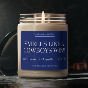 Dallas Cowboys Win Candle, Unique Gift Idea Football Candle NFL Fan Gift Game Day Decor Sport Themed Candle Dallas Cowboy Dak Prescott Cedee