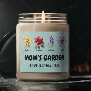 Personalized Moms Garden Custom Candle, Gifted candle, Mom Gift from Daughter, Mother&#39;s Day Gift, gift for Mom, Gift for, Mothers Day Candle
