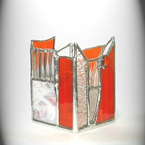 Orange And Clear Stained Glass Candle Holder