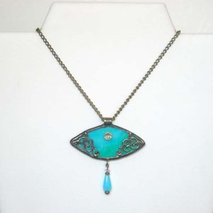 Aqua Victorian Inspired Stained Glass Pendant image 3