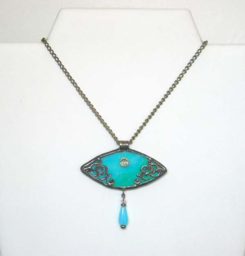 Aqua Victorian Inspired Stained Glass Pendant image 3