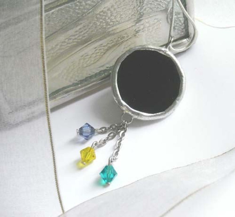 Black Stained Glass Pendant With Swarovski Crystals image 1